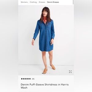 Madewell denim puff-sleeve shirt dress. XS. Great condition.